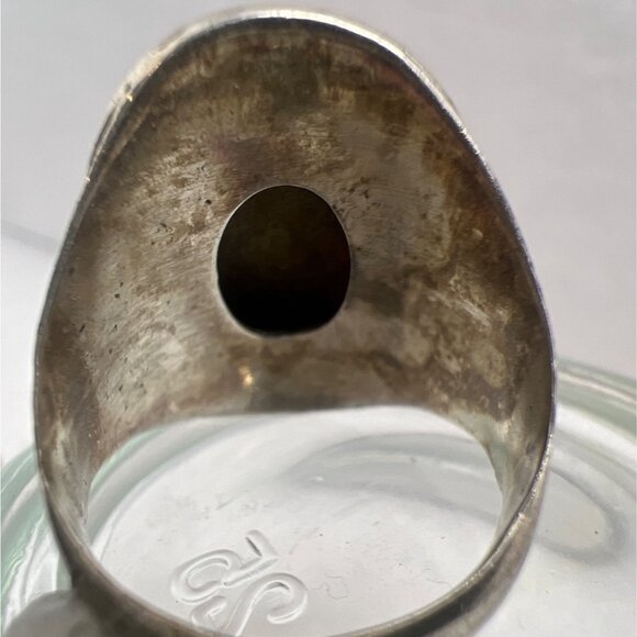 Vintage Sterling Silver Ring Tiger Eye Cabochon Ornate Detailing Boho Statement - Picture 4 of 9